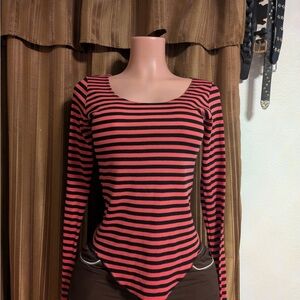 Betsey Johnson Pink and Black Striped Long Sleeve Top